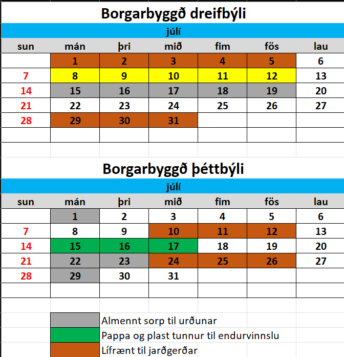 Sorphirðudagatöl í júlí – Uppfærsla hjá Íslenska gámafélaginu